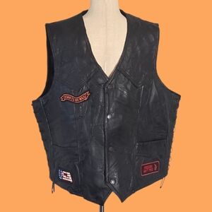 Diamond  Plate Men’s Black Leather Motorcycle Vest | Biker Patches |  XXL
